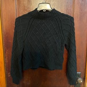 AEO Black Mock Neck Cable Knit Sweater